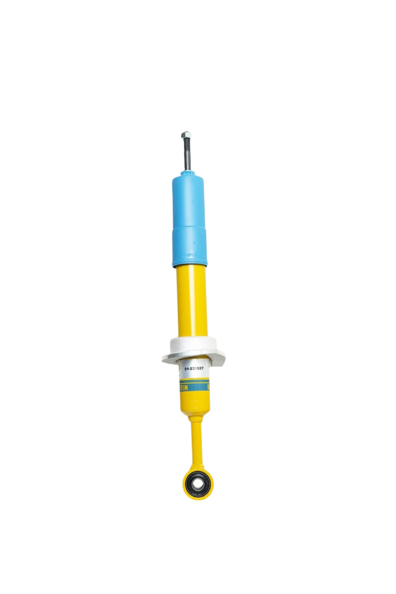 Shock absorber with blue top and yellow body on a white background