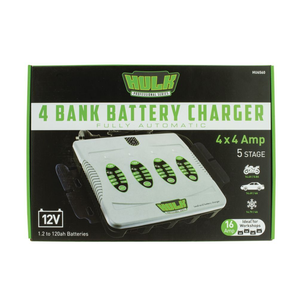 4 Bank 5 Stage Fully Automatic Battery Charger - 4 X 4 Amp 12V