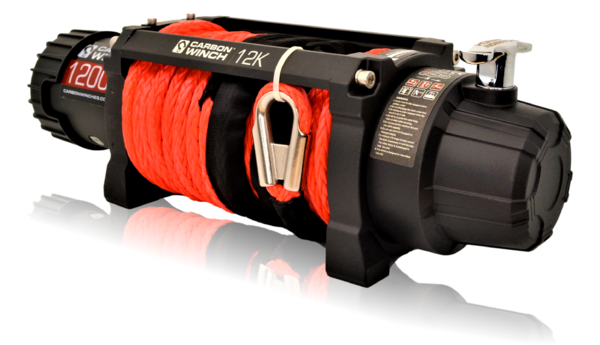 Carbon 12K VER.2 12000lb Electric Winch With Red Synthetic Rope and Hook