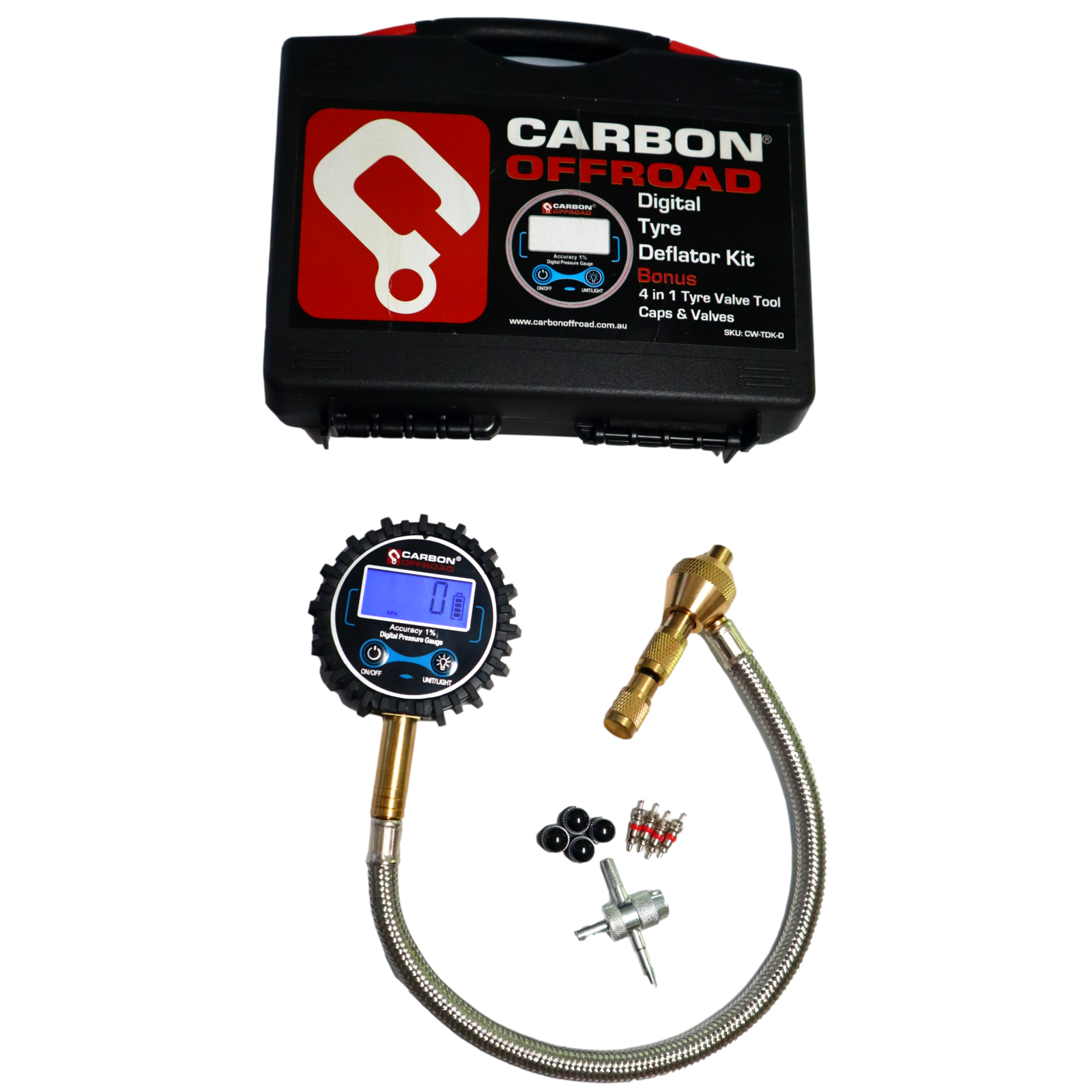 Carbon Offroad Speedy Tyre Deflator / Pressure Gauge Analogue or Digital