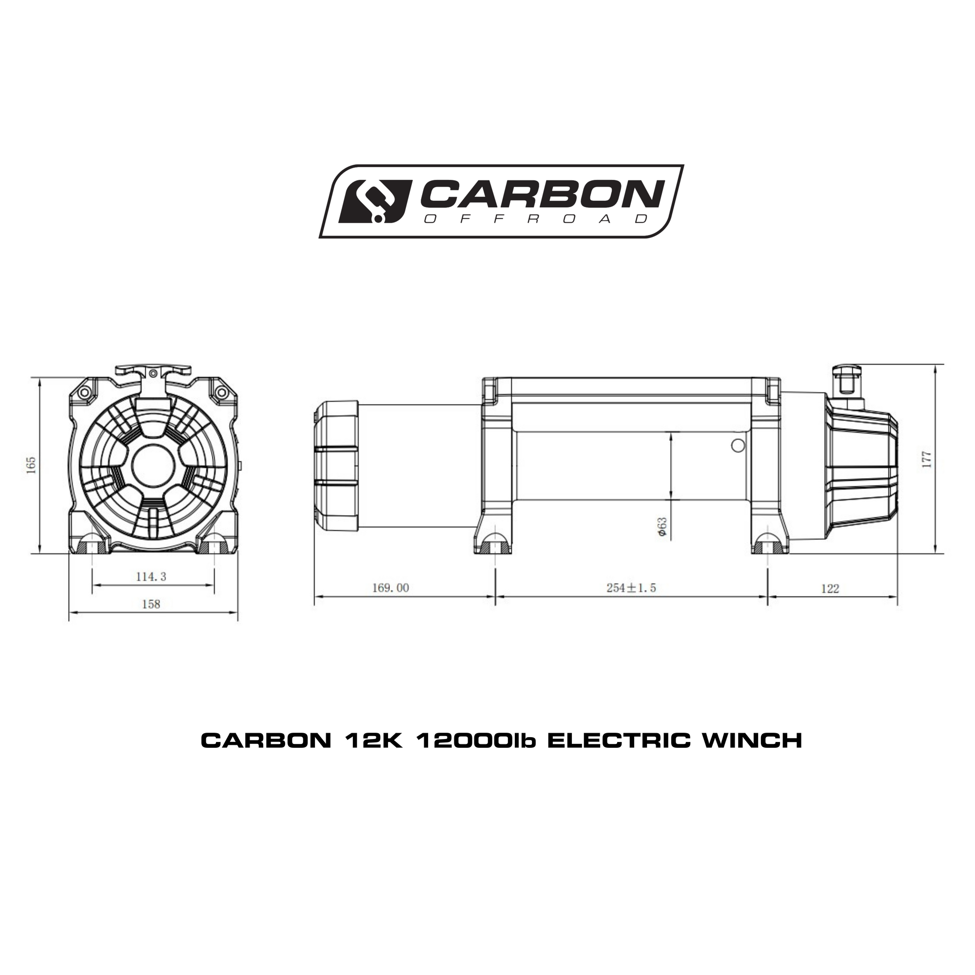 24 VOLT Carbon 12K 12000lb Electric winch with synthetic rope