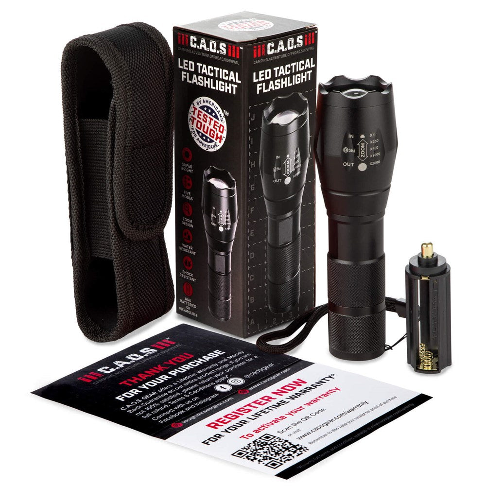 CAOS TACTICAL LED TORCH WITH NYLON BELT POUCH (BLACK)