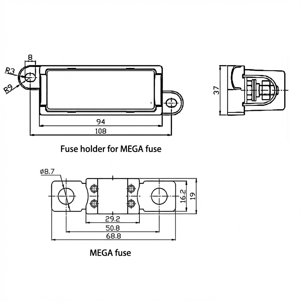400 Amp Mega Fuse Mount with Fuse and Cover