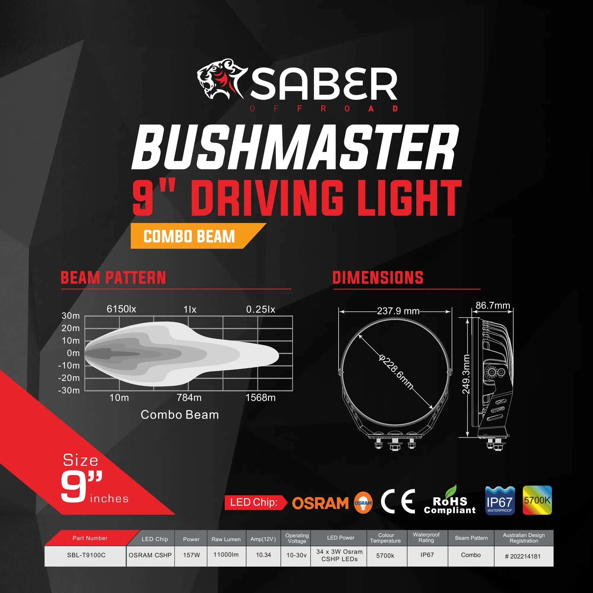 9€³ Driving Light  Combo Beam