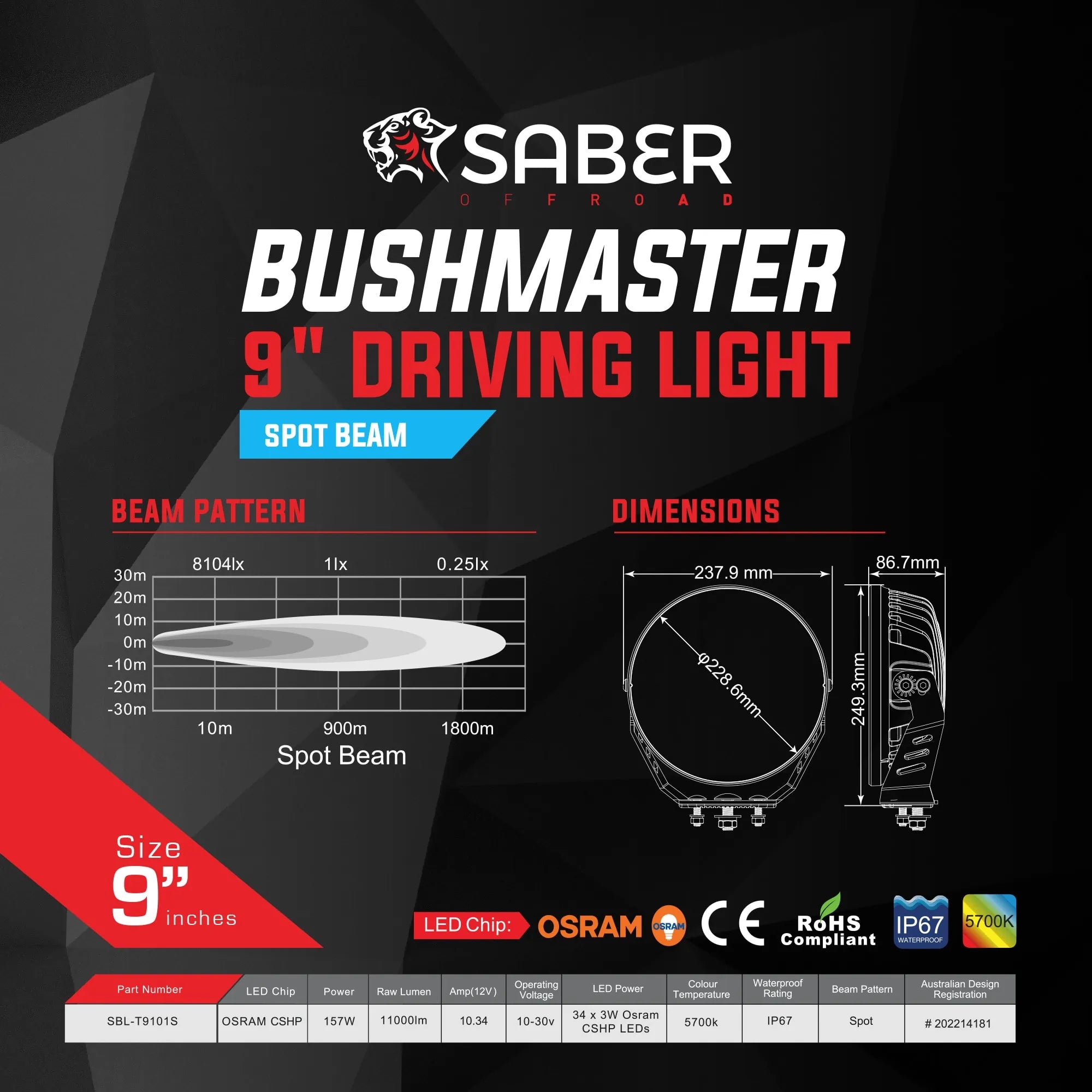9€³ Driving Light  Spot Beam