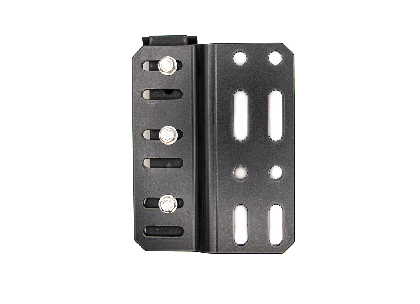 Black metal rear adapter with Racks Brax logo on a white background