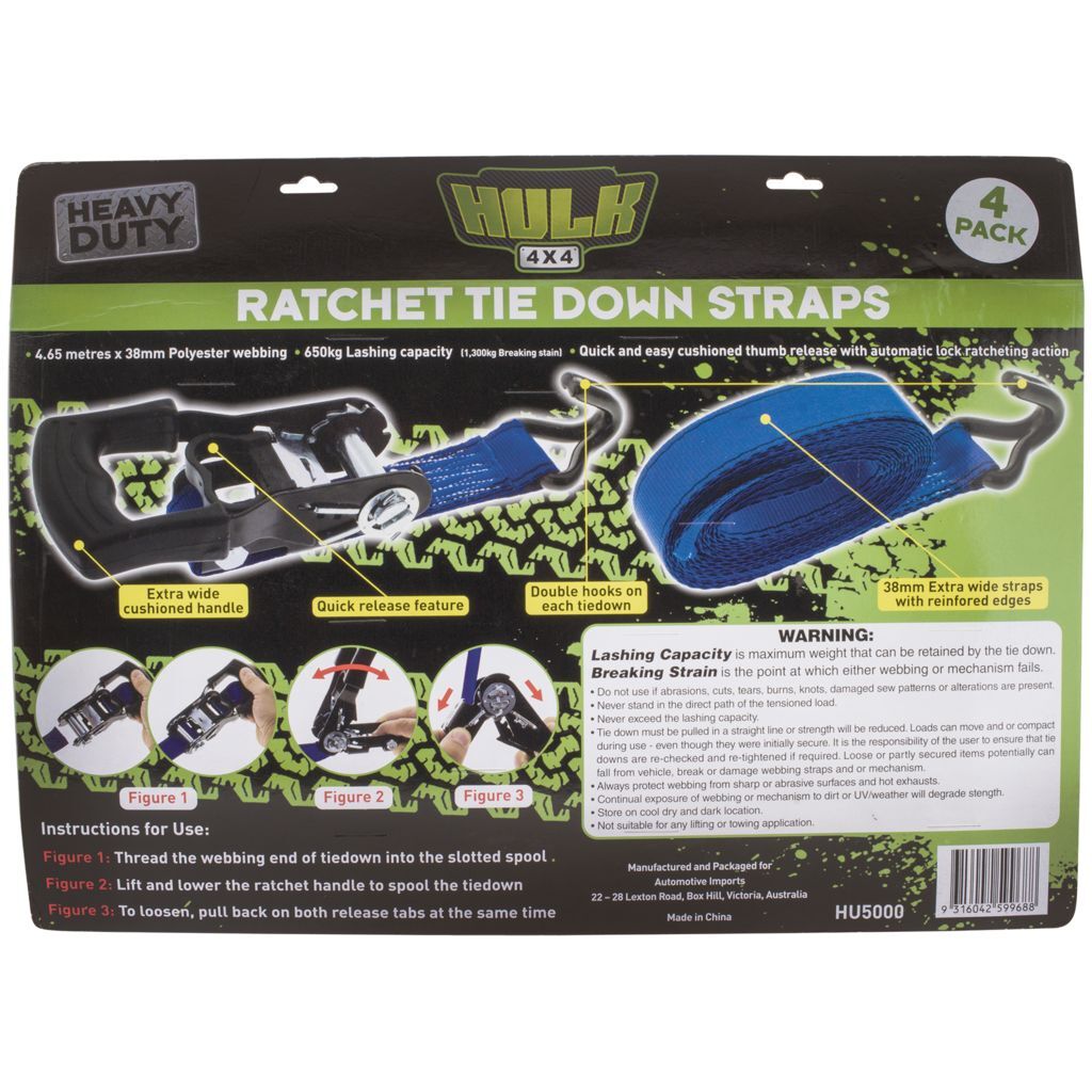Heavy Duty Ratchet Tiedown Straps (4Pk)