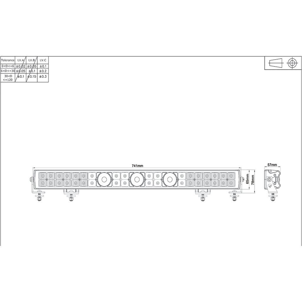 Laser Led Driving Lmp Lightbar Combo Beam 9-36V 204W 17,000 Lmns 741Mm Long