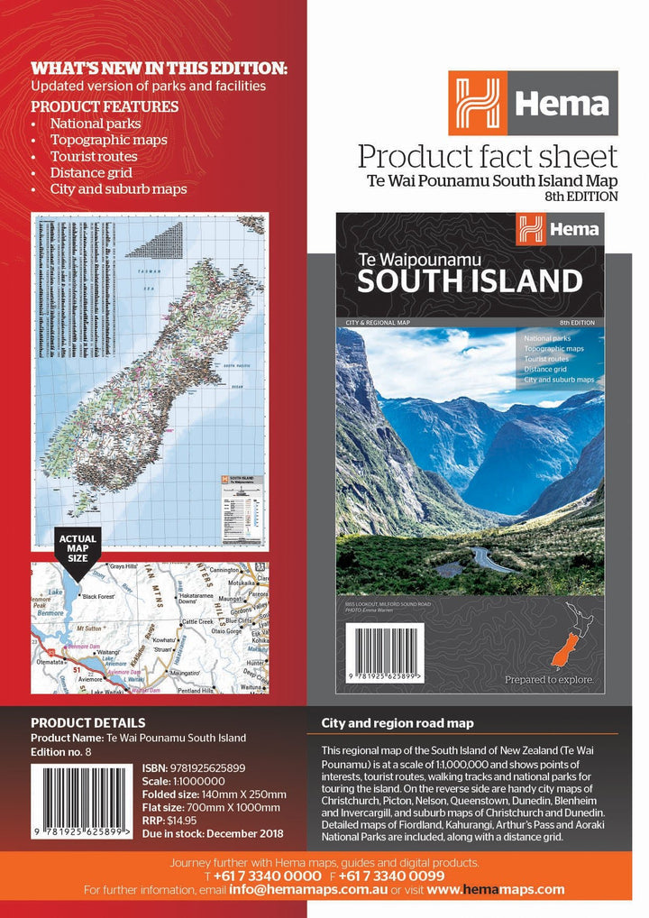 South Island New Zealand Map (Te Waipounamu) (8th Edition)