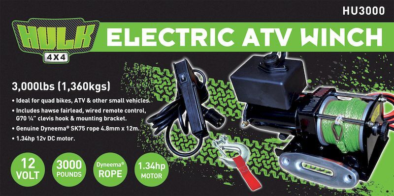 Electric Atv Winch 3000Lbs (1360Kg)