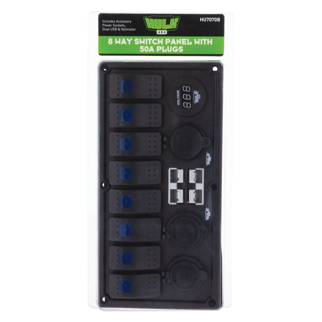 8 Way Switch Panel With 50A Plugs Acc Power Socket & Usb
