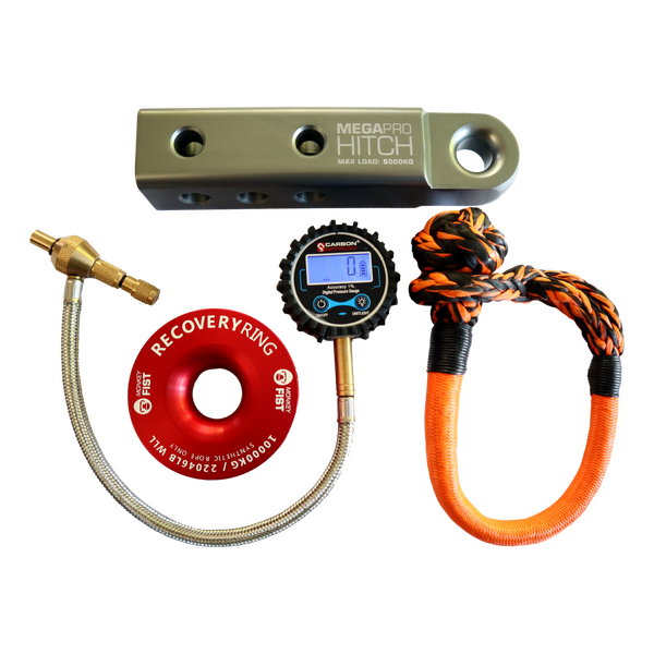 MegaPro Hitch, Soft Shackle, Tyre Deflator and Recovery Ring Combo