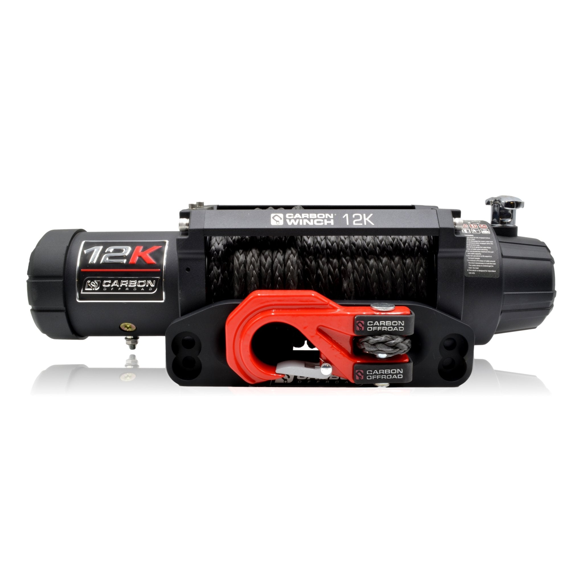 Carbon 12K 12000lb Electric Winch With Black Rope & Red Hook VER. 3 - Carbon Offroad