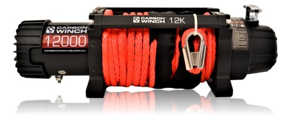 Carbon 12K VER.2 12000lb Electric Winch With Red Synthetic Rope and Hook - Carbon Offroad