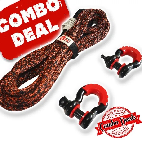 Carbon 4m 14000kg Bridle Recovery Rope and 2 x Bow Shackle Combo Deal - Carbon Offroad