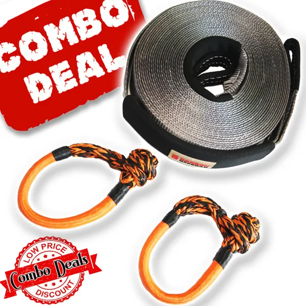 Carbon 20m 8T Winch Extension Strap and 2 x Soft Shackle Combo Deal